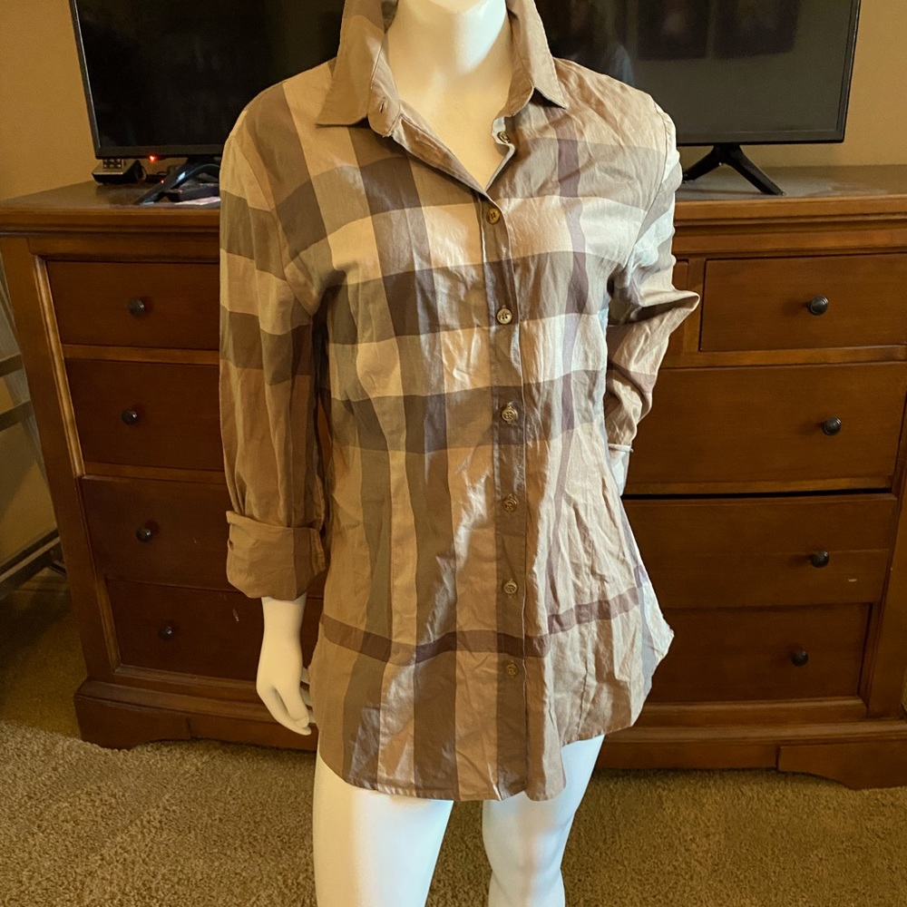 Burberry London button down cotton shirt brown / taupe size US 10